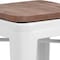 Flash Furniture Metal Counter Stool, 24", White, Seat Material: Wood CH-31320-24-WH-WD-GG - alternate 9