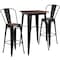 Flash Furniture Square Square Black Metal Bar Table Set with Wo, 26" L, 26" W, 42" H, Wood Top, Wood Grain CH-WD-TBCH-16-GG - alternate 1