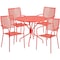 Flash Furniture 35.25" Round Coral Steel Patio Table with 4 Chairs CO-35RD-02CHR4-RED-GG - alternate 4