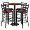 Flash Furniture Round Walnut Bar Table, X-Base w/Burgndy Seats, Laminate Top, Wood Grain RSRB1028-GG - alternate 2