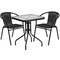 Flash Furniture Lila 23.5'' Square Glass Metal Table with 2 Black Rattan Stack Chairs TLH-0731SQ-037BK2-GG - alternate 2