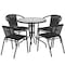 Flash Furniture Round Glass Table w/4 Blk Rattan Chrs, Rnd, 28", Aluminum, Glass, Metal, Plastic, Rattan, Clear TLH-087RD-037BK4-GG - alternate 2