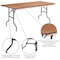 Flash Furniture Rectangle Folding Table, 36" W, 72" L, 30" H, Wood Top, Wood Grain XA-3672-P-GG - alternate 5