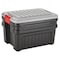 Rubbermaid Attached Lid Tote, 24 gal Volume Cap., 26 in L, 18 1/2 in W, 17 in H, Plastic, Black/Red 1949231 - alternate 1