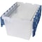 Akro-Mils Attached Lid Tote, Plastic, 15" W, 21-1/2" D, Clear/Blue 66486FILEB - alternate 2