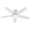 Hunter Decorative Ceiling Fan, 52 in Blade Dia, 5 Blades, 3 Speeds, 120V AC, Snow White 53089 - alternate 1