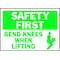 Brady Safety Label, Bend Knees When Lifting, 3 1/2 in H x, 5 in W, Polyester 86191 - alternate 1
