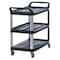 Rubbermaid Commercial Dual-Handle Utility Cart with Lipped Plastic Shelves, Plastic, 300 lb Load Capacity, 3 Shelves FG409100BLA - alternate 1