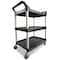 Rubbermaid Commercial Dual-Handle Utility Cart with Lipped Plastic Shelves, Plastic, 200 lb Load Capacity, 3 Shelves FG342488BLA - alternate 6