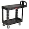 Rubbermaid Commercial Utility Cart with Deep Lipped & Flush Plastic Shelves, Plastic, 500 lb Load Capacity, 2 Shelves FG450500BLA - alternate 1
