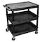 Zoro Select Utility Cart with Lipped Plastic Shelves, 400 lb Load Capacity, 3 Shelves, 24 in L, 32 in W TC211-B - alternate 1