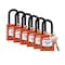 Brady Padlock, Keyed Different, Nylon, Orange, 1 1/2 in Shackle Height, 1 1/2 in Body Width, 6 PK SDPL-ORG-38PL-KD6 - alternate 1