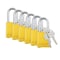 Brady Padlock, Keyed Different, Aluminum, Yellow, 1 1/2 in Shackle Height, 1 1/2 in Body Width, 6 PK SDAL-YLW-38ST-KD6 - alternate 1