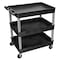 Zoro Select Utility Cart with Deep Lipped Plastic Shelves, 400 lb Load Capacity, 3 Shelves, 32 in L, 24 in W BKTC111GY - alternate 1