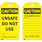 Brady Caution, Unsafe Do Not Use, 3 in W x 5 3/4 in H, Rectangle, 10 PK 86549 - alternate 1