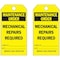 Brady Tag, Safety, Heavy Duty Polyester, 5 3/4 in H x 3 in W, Black on Yellow, Rectangle, 10 PK 86413 - alternate 1
