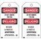 Brady Danger Bilingual Tag, Lockout Tagout, Cardstock, 5 3/4 in H x 3 in W, Black, Red, White, Rectangle 86636 - alternate 1