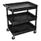 Zoro Select Utility Cart with Deep Lipped Plastic Shelves, 400 lb Load Capacity, 3 Shelves, 32 in L, 24 in W TC111-B - alternate 1