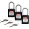 Brady Lockout Padlock, Keyed Alike, Nylon, Black, 1 1/2 in Shackle Height, 1 1/2 in Body Width, 3 PK 123269 - alternate 2