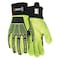 Mcr Safety UltraTech Mechanics Gloves, Cotton Corded Palm, Spandex Back, M, Black/Green/High-Visibility Lime MC504M - alternate 1