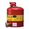 Justrite Type I Safety Can, Galvanized Steel, 5 gal, Rigid Bottom Brass Faucet, Red, Flammables 7150150 - alternate 1