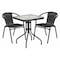 Flash Furniture Lila 23.5'' Square Glass Metal Table with 2 Black Rattan Stack Chairs TLH-0731SQ-037BK2-GG - alternate 1