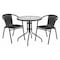 Flash Furniture Round Glass Table w/2 Blk Rattan Chrs, Rnd, 28", Aluminum, Glass, Metal, Plastic, Rattan, Clear TLH-087RD-037BK2-GG - alternate 1