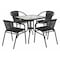 Flash Furniture Square Table Set, Aluminum, Glass, Metal, Plastic, Rattan, Clear TLH-073SQ-037BK4-GG - alternate 1