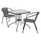 Flash Furniture Square Metal Table, Sqr w/Rattan Chairs, Gray, 28", Aluminum, Glass, Metal, Plastic, Rattan, Clear TLH-073SQ-037GY2-GG - alternate 1