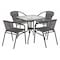 Flash Furniture Square Metal Table, Sqr w/Rattan Chairs, Gray, 28", Aluminum, Glass, Metal, Plastic, Rattan, Clear TLH-073SQ-037GY4-GG - alternate 1