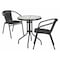 Flash Furniture Lila 23.75'' Round Glass Metal Table with 2 Black Rattan Stack Chairs TLH-071RD-037BK2-GG - alternate 1