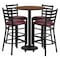 Flash Furniture Round Walnut Bar Table, X-Base w/Burgndy Seats, Laminate Top, Wood Grain RSRB1028-GG - alternate 1