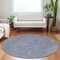 Homeroots 8' Denim Blue And Gray Round Oriental Washable Indoor Outdoor Area Rug 604715 - alternate 5