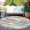 Homeroots 8' Ivory Teal Blue Orange And Red Round Striped Washable Indoor Outdoor Area Rug 616654 - alternate 5