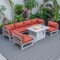 Leisuremod Chelsea 7-Piece Patio Sectional And Fire Pit Table Weathered Grey Aluminum With Orange Cushions CSFWGR-7OR - alternate 6