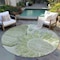 Homeroots 8' Artichoke Green And Gray Round Floral Washable Indoor Outdoor Area Rug 582232 - alternate 7