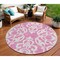Homeroots 8' Blush And Ivory Round Damask Washable Indoor Outdoor Area Rug 614415 - alternate 1