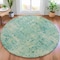 Homeroots 8' Teal Blue And Beige Round Abstract Washable Indoor Outdoor Area Rug 630545 - alternate 5