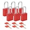 Brady Padlock, Keyed Different, Aluminum, Red, 1 1/2 in Shackle Height, 1 1/2 in Body Width, 6 PK SDAL-RED-38ST-KD6 - alternate 1