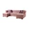 Homeroots Pink Velvet U Shaped Three Piece Sofa and Chaise Sectional With Toss Pillows 643893 - alternate 5