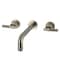 Kingston Brass Two-Handle Wall Mount Tub Faucet with Knurled Handle, Brushed Nickel KS8028KNL - alternate 1