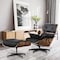 Homeroots 35" Black and Brown Genuine Leather Tufted Swivel Lounge Chair With Ottoman 526374 - alternate 6