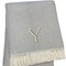 Homeroots 55" X 70" Gray White Herringbone Cotton Blend Y Initial Throw Blanket with Tassels Embroidery 655548 - alternate 3