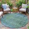 Homeroots 8' Teal Blue And Ivory Round Abstract Washable Indoor Outdoor Area Rug 631103 - alternate 5
