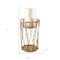 Homeroots 10" Antiqued Brass Distressed Geometric Metal And Glass Tabletop Hurricane Candle Holder 608381 - alternate 4