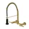Kingston Brass Double-Handle Wall-Mount Pre-Rinse Bridge Kitchen Faucet, Brushed Brass GS8187CTL - alternate 1