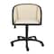 Homeroots Beige and Black Solid Wood Steel And Cane Rattan Adjustable Swivel Rolling Office Chair 558360 - alternate 9