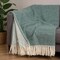 Homeroots 55" X 70" Sage And White Cotton Blend Woven Chevron Plush Throw Blanket with Fringe 633081 - alternate 6