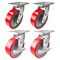 Hyw Products Heavy Duty Caster Set 6in Red Polyurethane on Cast Iron Wheels, 2 Swivel & 2 Swivel with Brake, 4PK 40-60S-A1-PC-2,40-60S-A1-PC-TB-2 (R) - alternate 1