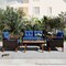 Homeroots Three Piece Outdoor Blue Rattan Sofa Seating Group with Blue Cushions 625699 - alternate 3
